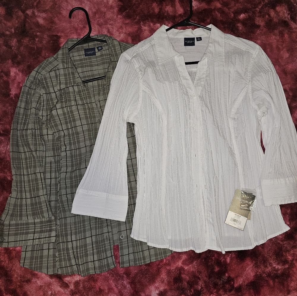 White and Plaid Button-Up Shirts